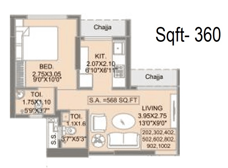 Unit plan - 360 sq.ft.