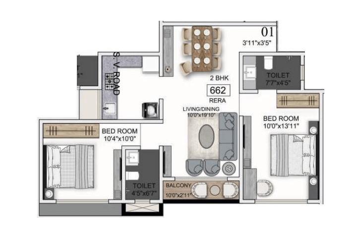 Unit plan - 662 sq.ft.