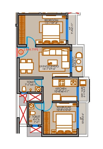 Unit plan - 634 sq.ft.