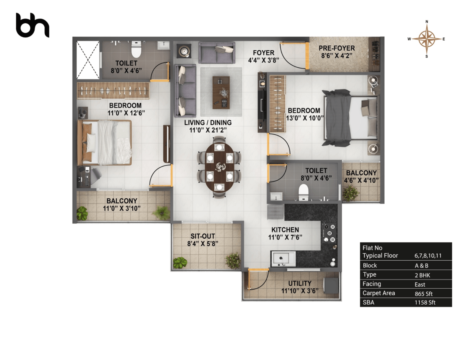 Unit plan - 869 sq.ft.