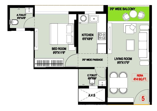 Shreeji Mansion Unit plan - 414 sq.ft.