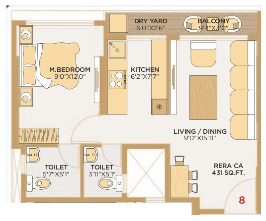 Unit plan - 431 sq.ft.