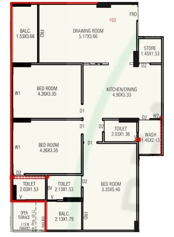 Ratna Turquois Glamouere Unit plan - 1175 sq.ft.