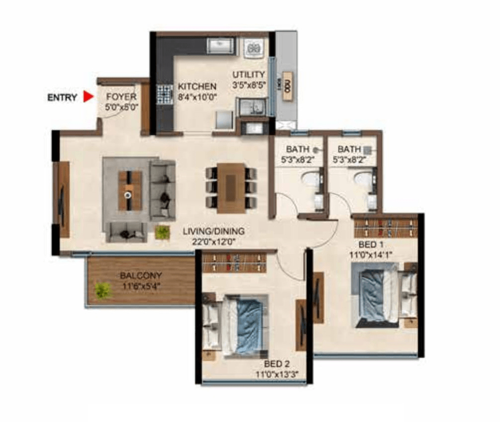 Unit plan - 913 sq.ft.