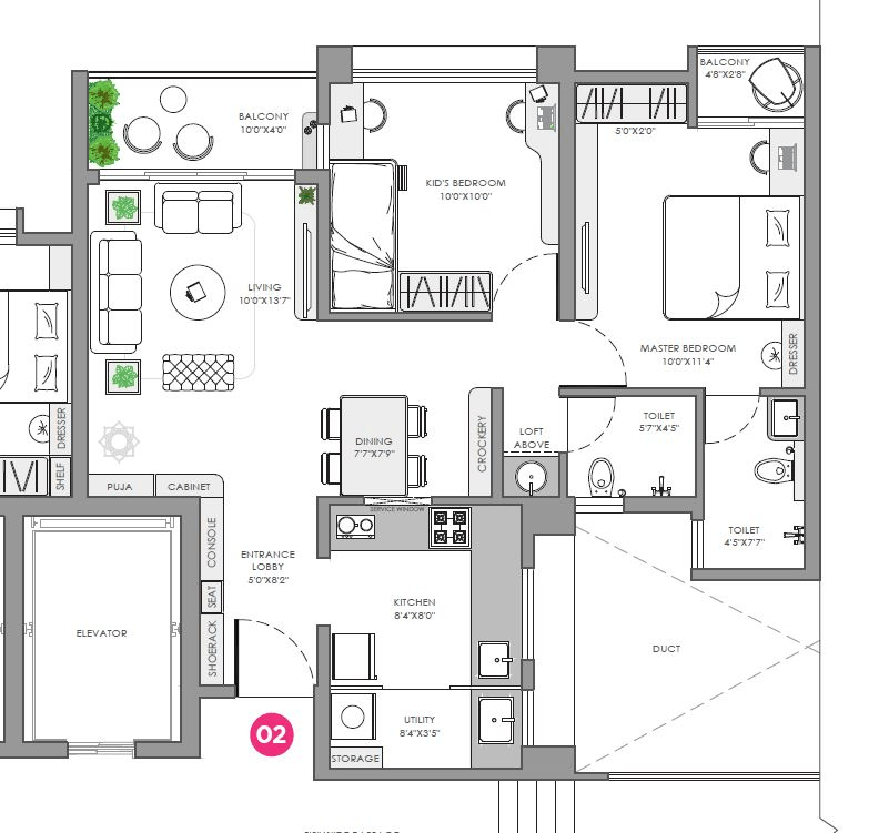 Unit plan - 725 sq.ft.