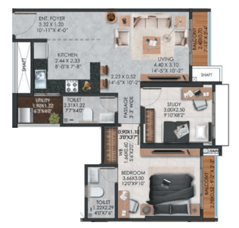 Adani The View Unit plan - 667 sq.ft.