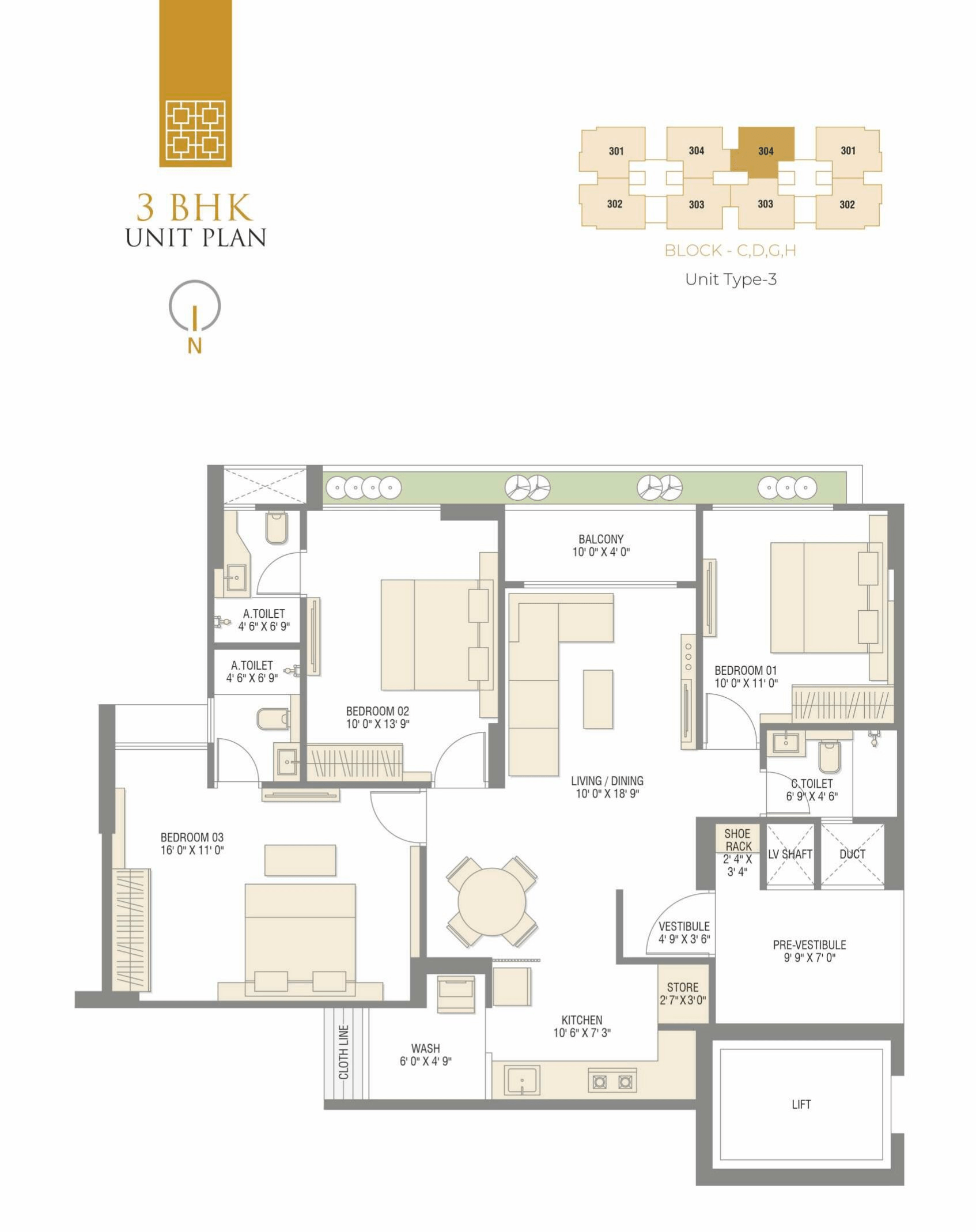 Unit plan - 968 sq.ft.