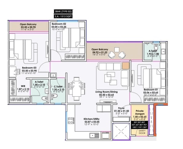 Unit plan - 1127 sq.ft.