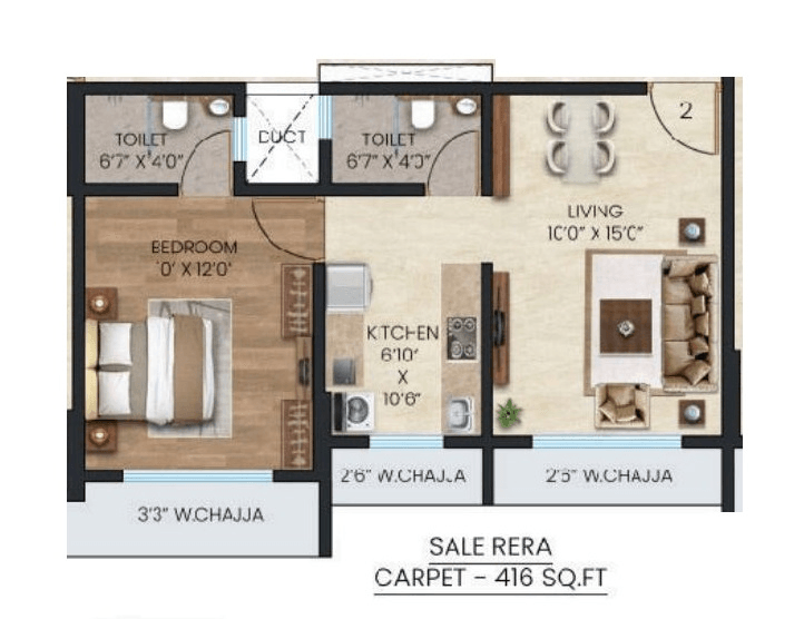 Unit plan - 416 sq.ft.