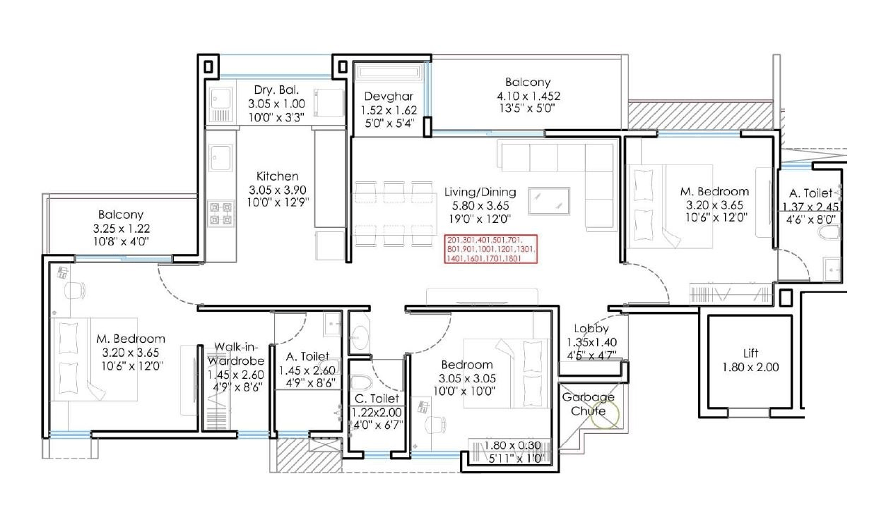 Sukhwani Minerva Unit plan - 1109 sq.ft.