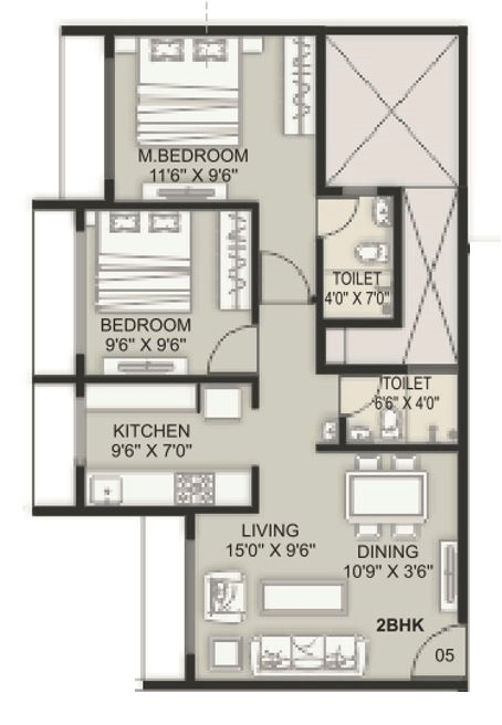 Balaji Vista Unit plan - 545 sq.ft.