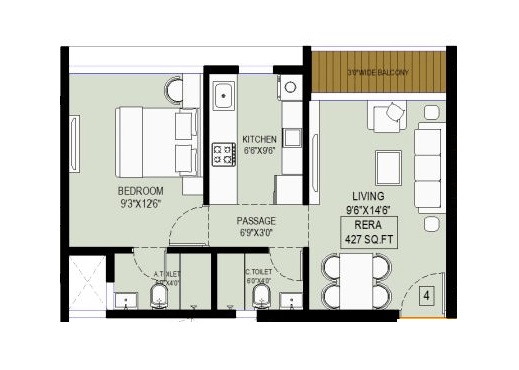 DTG Avenue 68 Unit plan - 427 sq.ft.