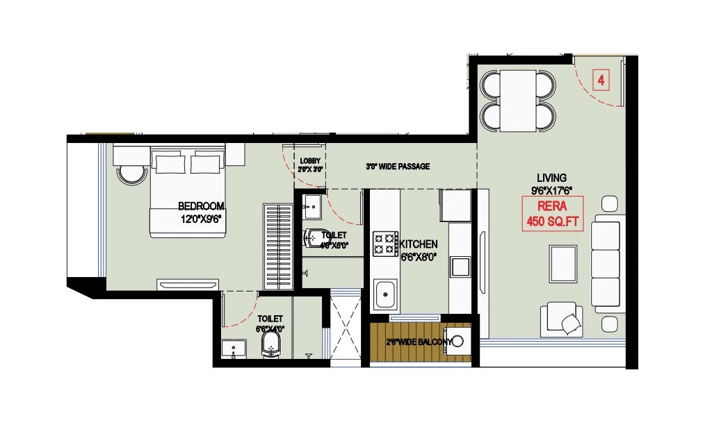 DTG Avenue 68 Unit plan - 450 sq.ft.