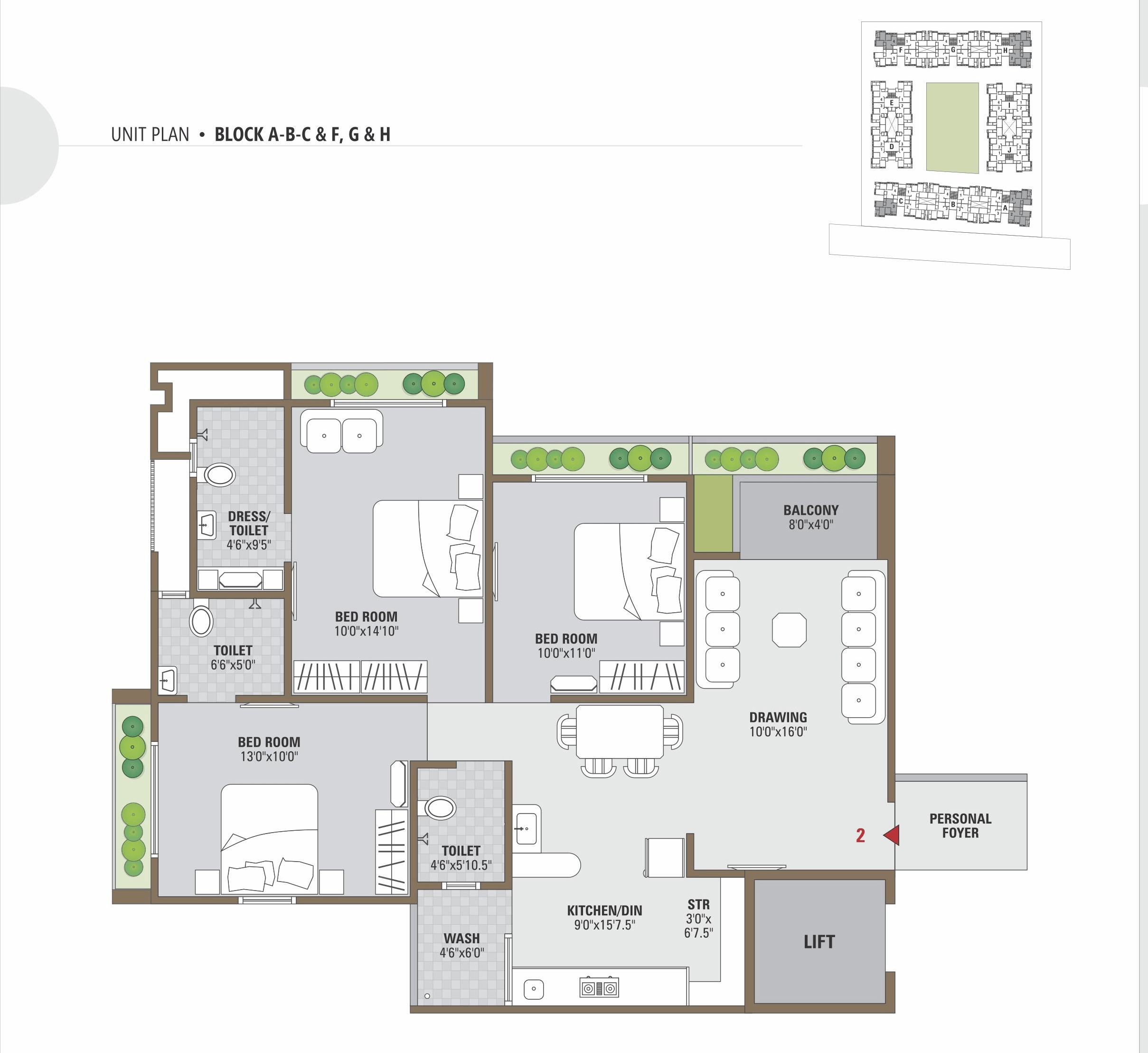 Samanvay Scintilla Unit plan - 968 sq.ft.