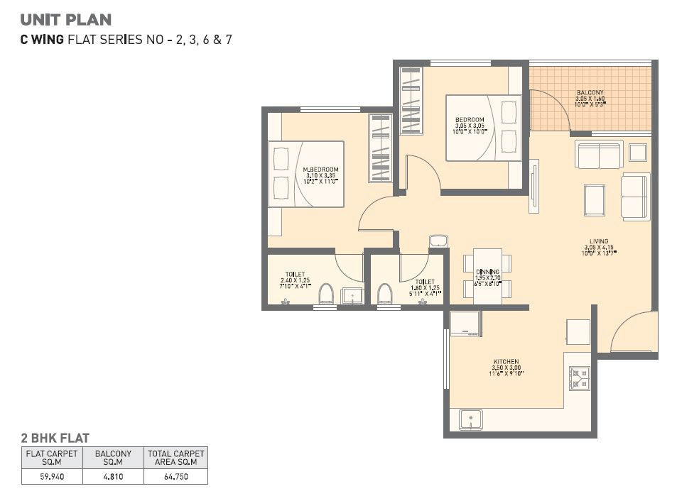 Lotus Urban Homes Unit plan - 697 sq.ft.