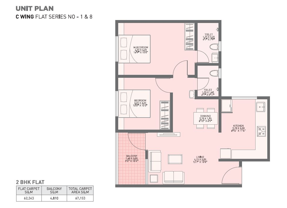 Lotus Urban Homes Unit plan - 723 sq.ft.