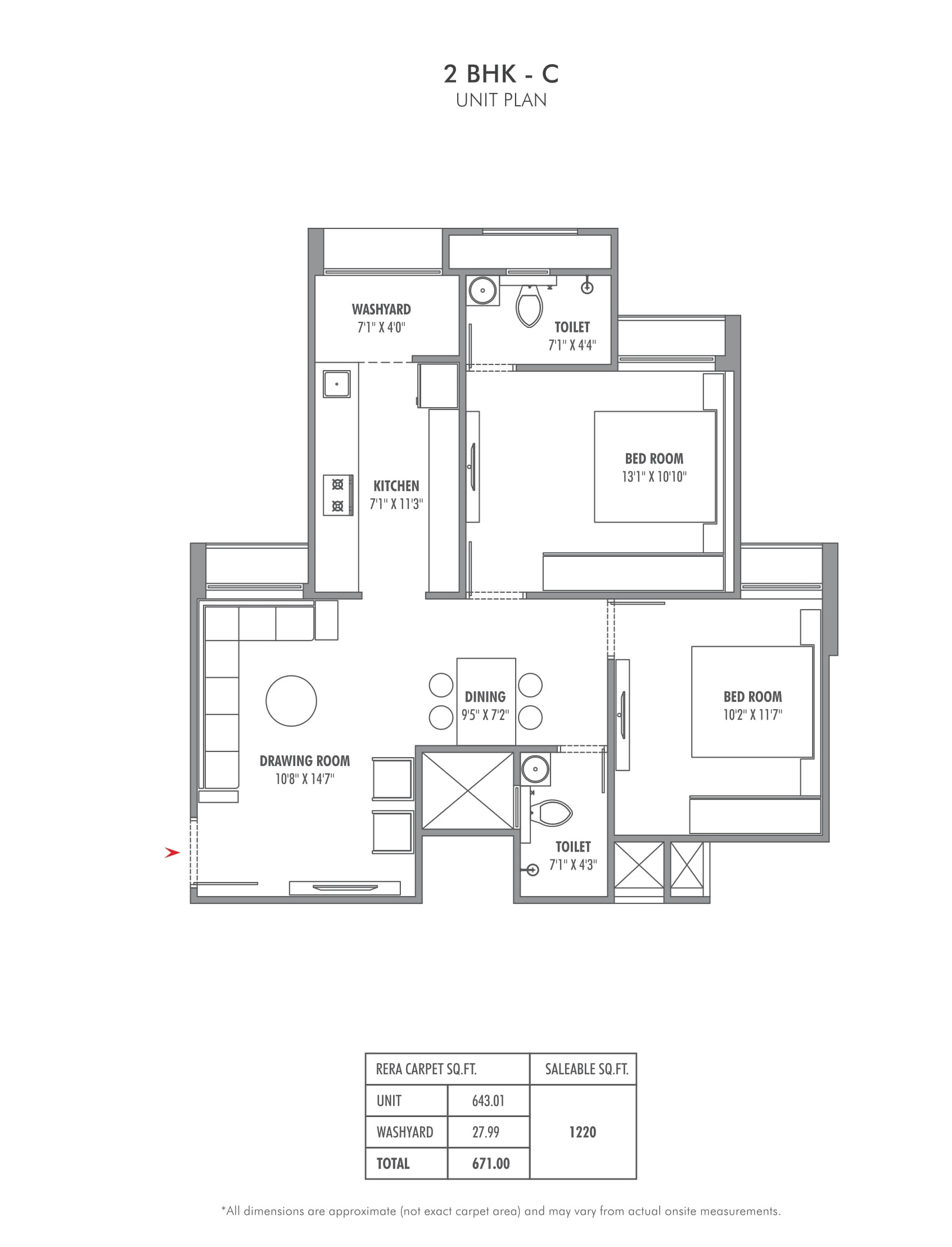 Sun Footprints Unit plan - 671 sq.ft.