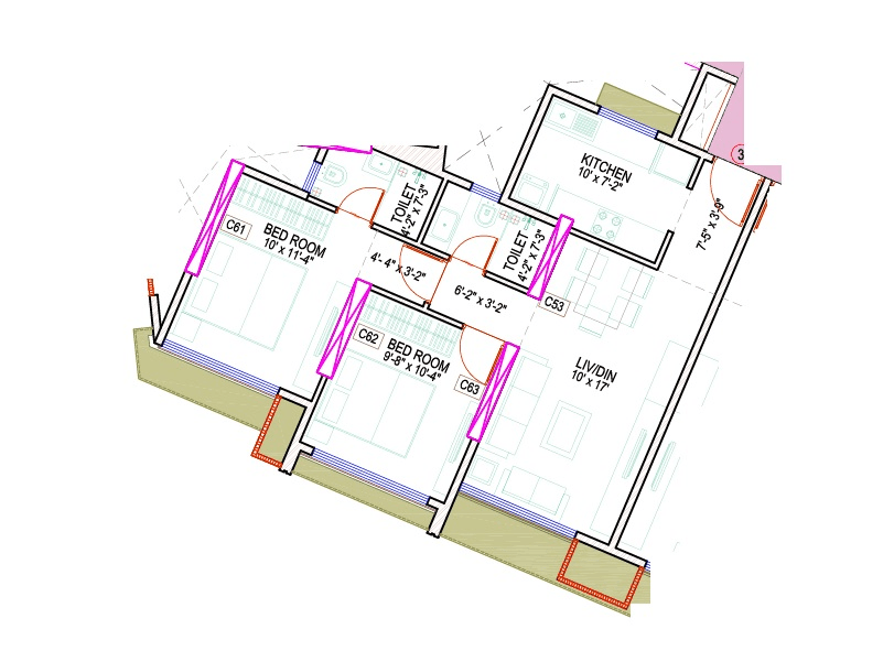 Drushti Sapphire Unit plan - 616 sq.ft.