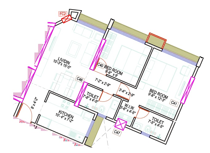 Drushti Sapphire Unit plan - 624 sq.ft.