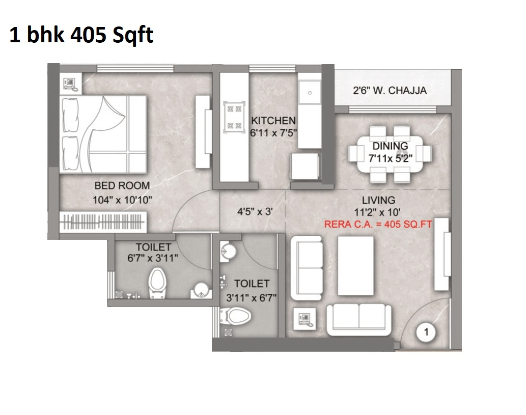 Shraddha Priva Unit plan - 405 sq.ft.