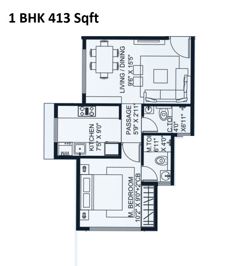 Shraddha Panorama Unit plan - 413 sq.ft.