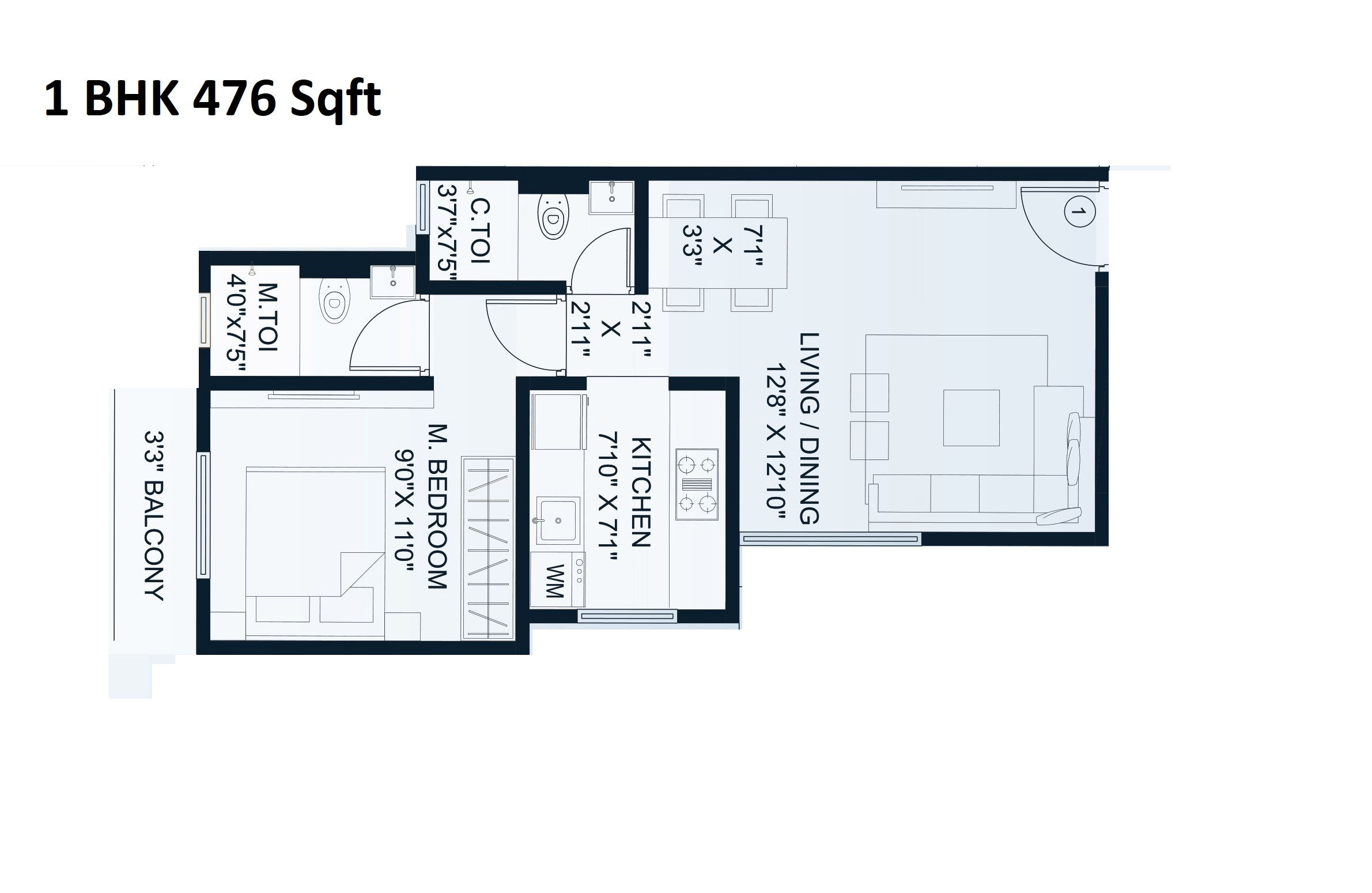 Shraddha Panorama Unit plan - 476 sq.ft.