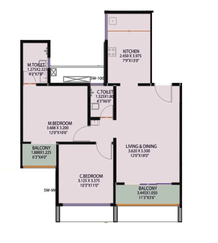 Unit plan - 734 sq.ft.