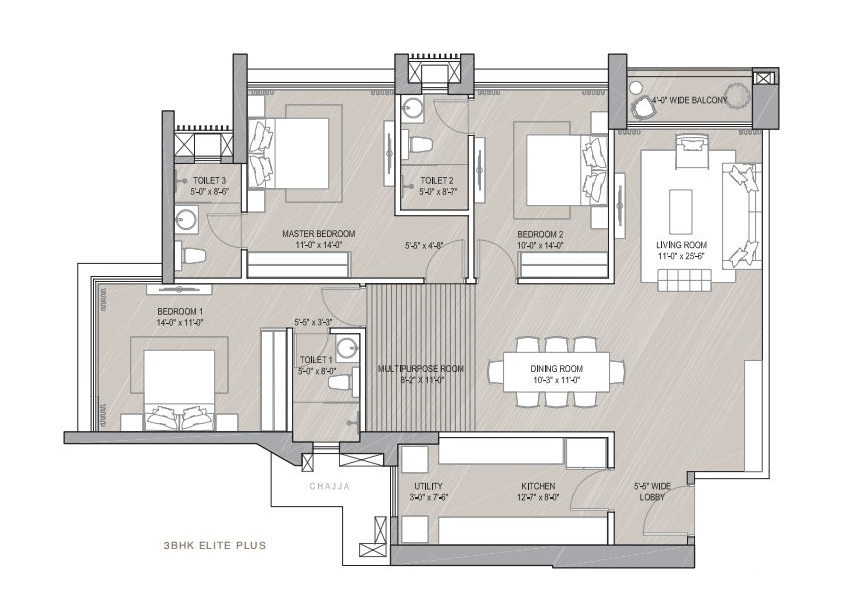 Oberoi Sky City Unit plan - 1357 sq.ft.