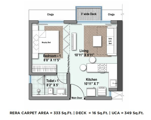 Raheja Versova Island Unit plan - 349 sq.ft.