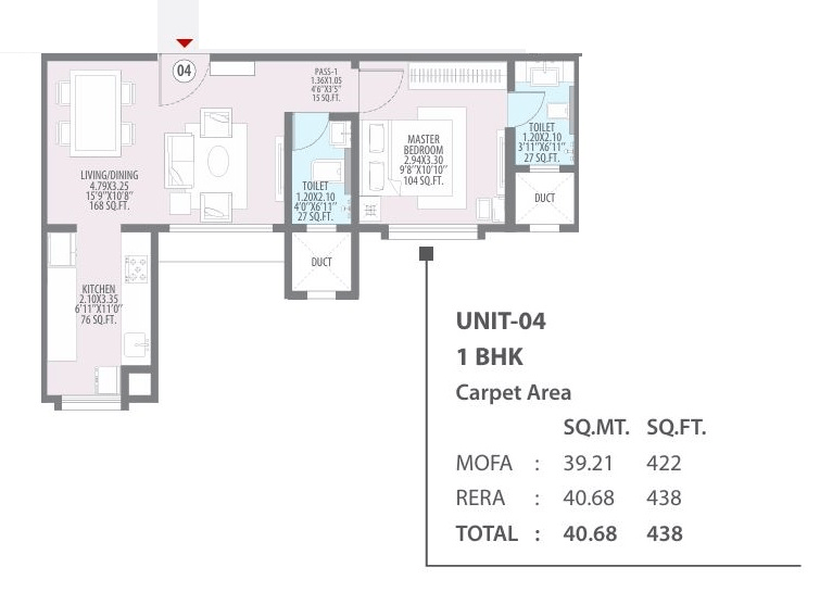 Hubtown Rising City Unit plan - 438 sq.ft.