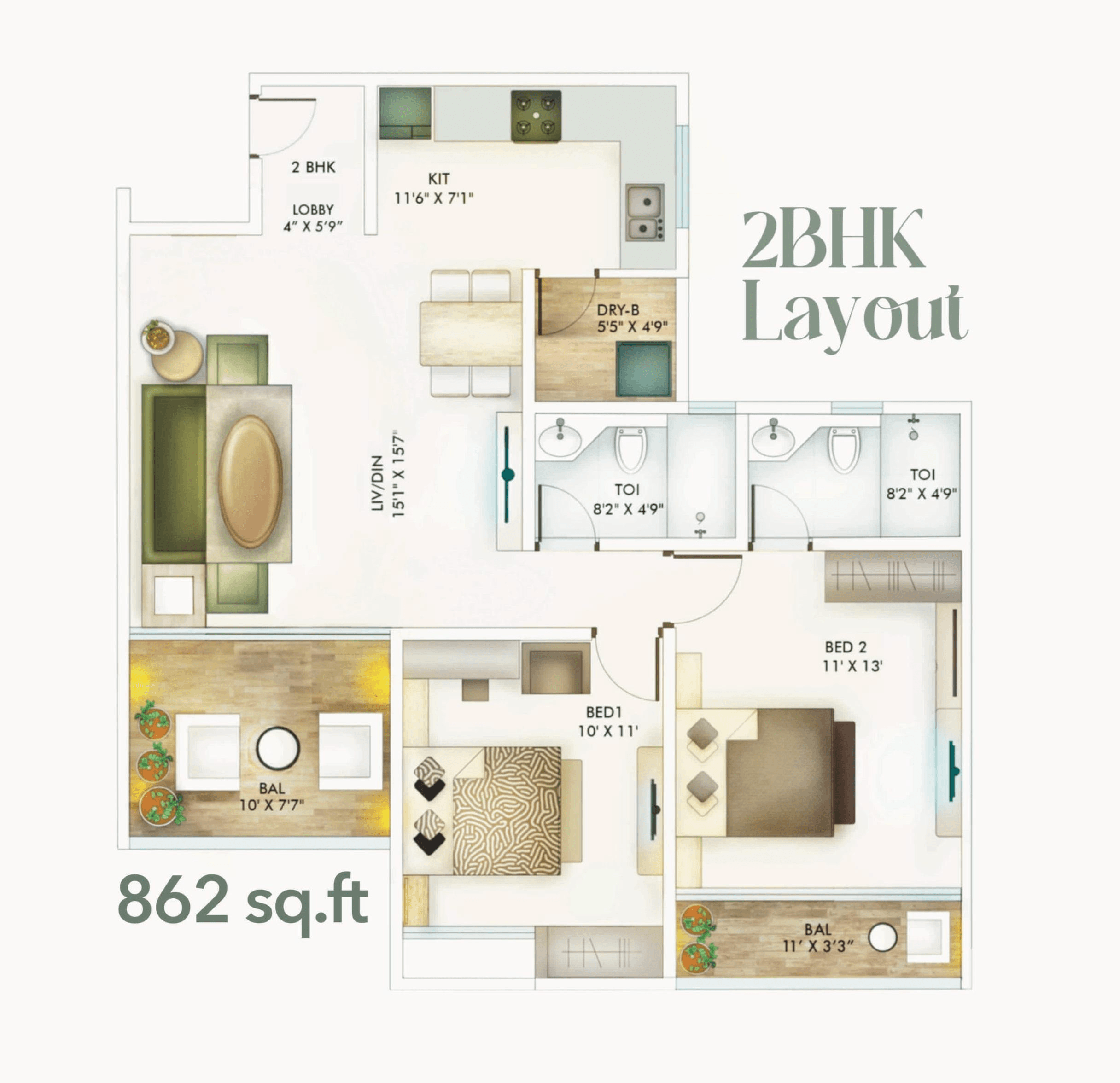 Unit plan - 862 sq.ft.