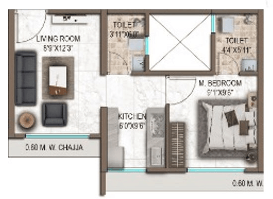 La Mer One Unit plan - 352 sq.ft.