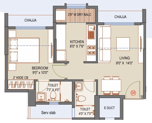 Regency Sapphire Unit plan - 415 sq.ft.