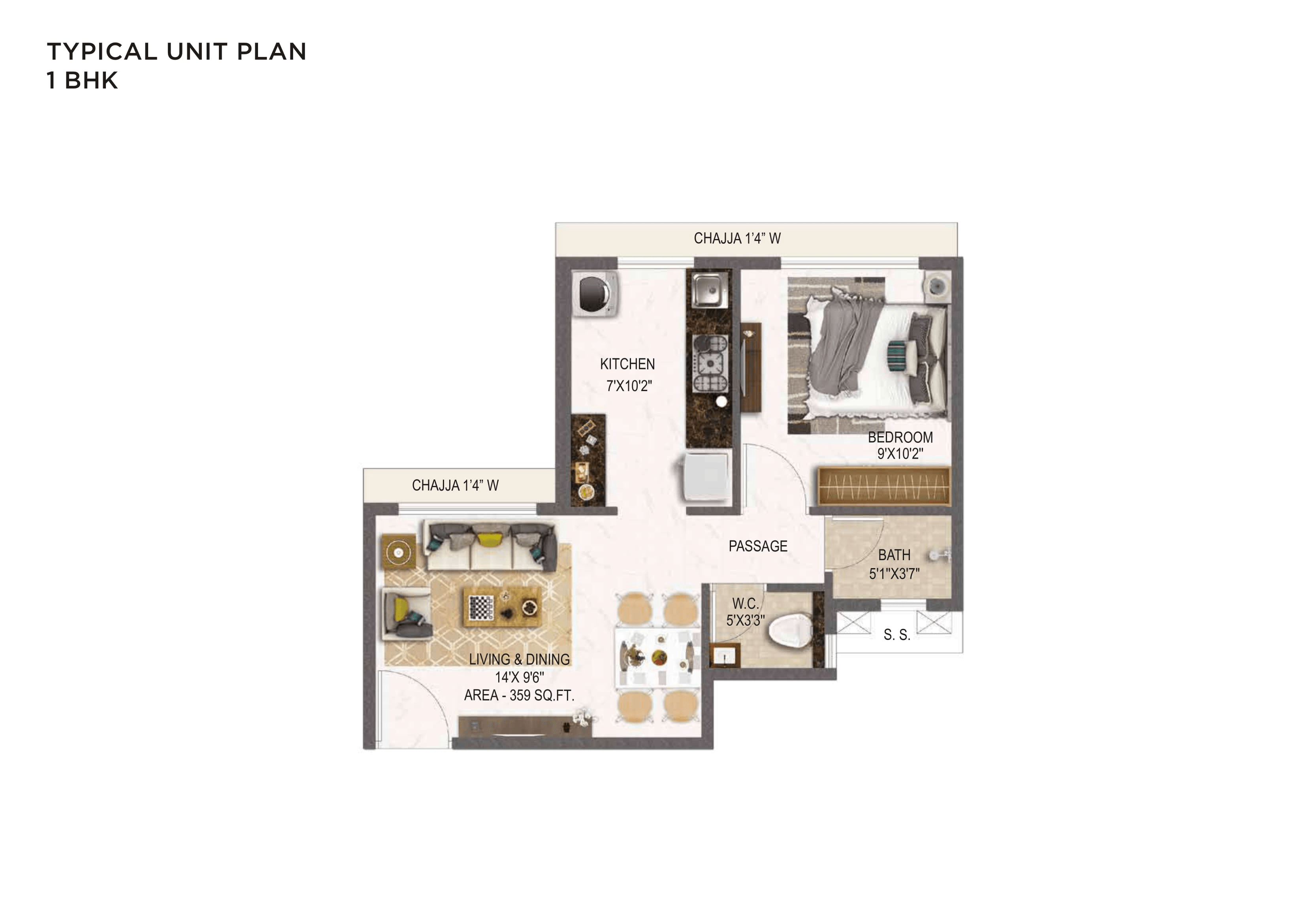 Today Global Mangalam Unit plan - 359 sq.ft.
