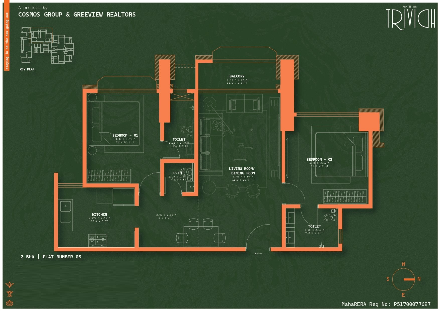 Cosmos Trividh Unit plan - 813 sq.ft.