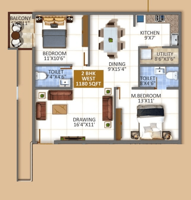 Unit plan - 885 sq.ft.