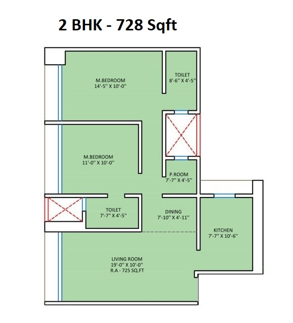 Shreeji Aikyam Unit plan - 728 sq.ft.