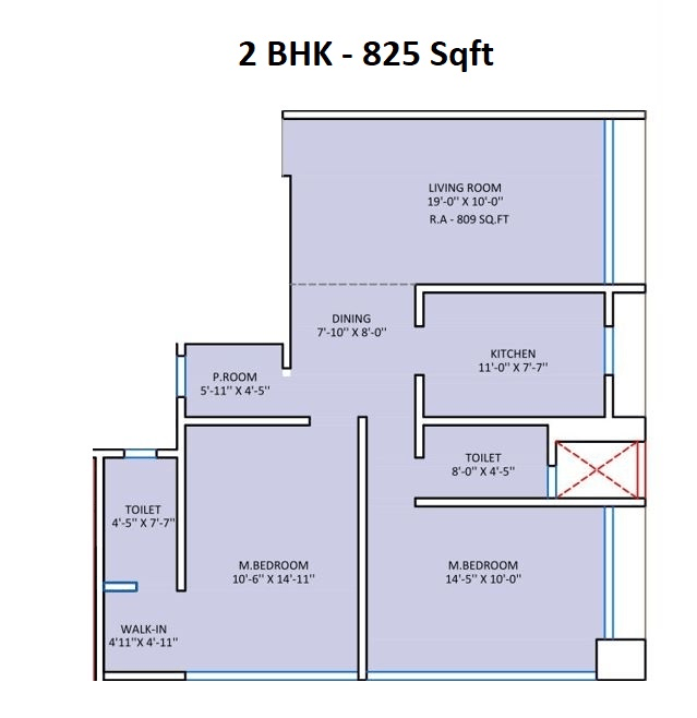 Shreeji Aikyam Unit plan - 825 sq.ft.