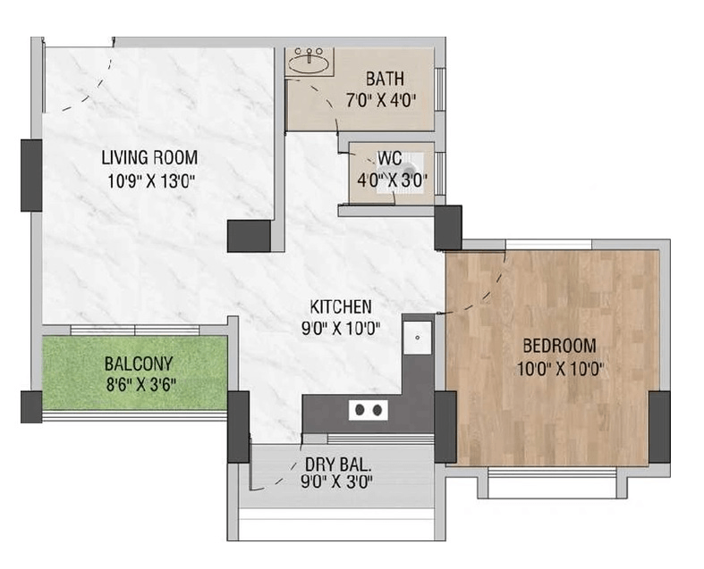 Unit plan - 455 sq.ft.