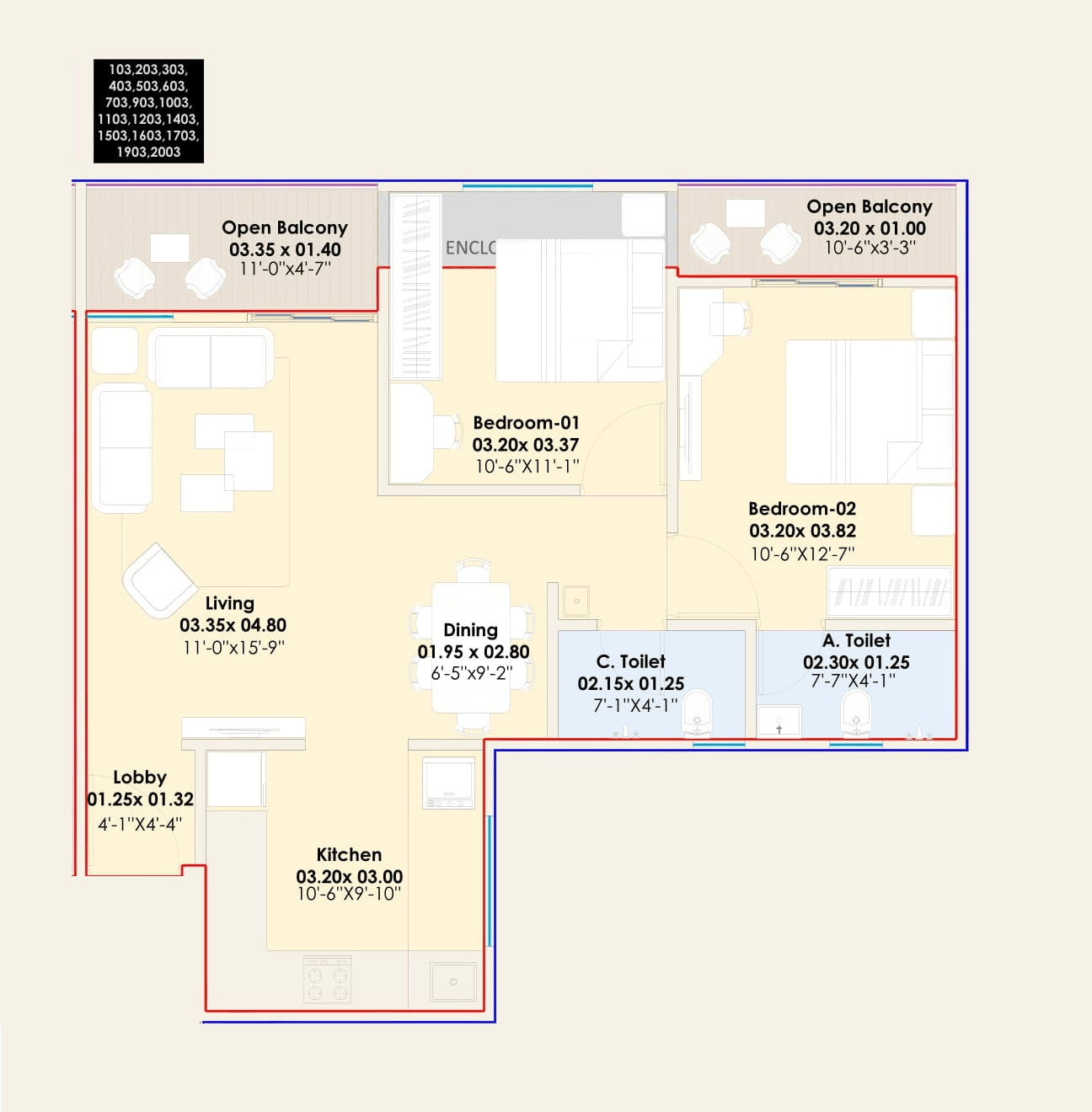Unit plan - 830 sq.ft.