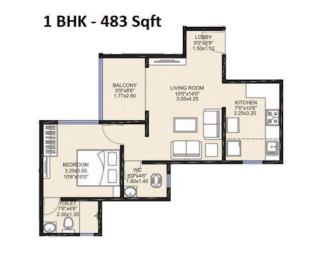 Bhandari Swadesha Unit plan - 483 sq.ft.