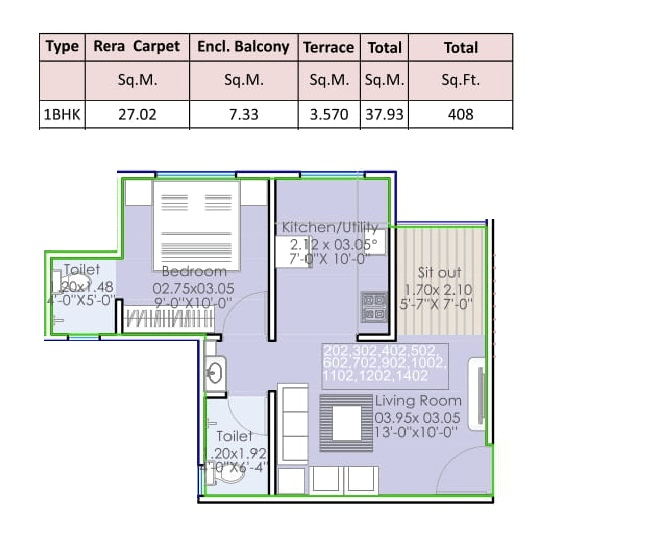 Unit plan - 408 sq.ft.