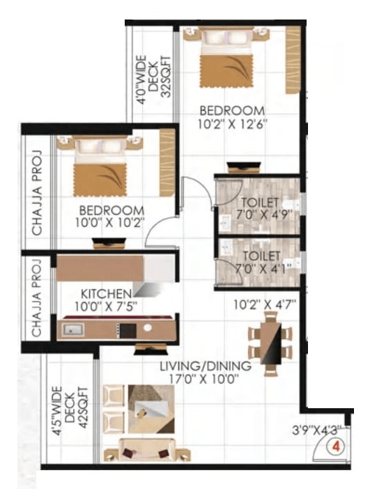 Avenue Hills Unit plan - 780 sq.ft.