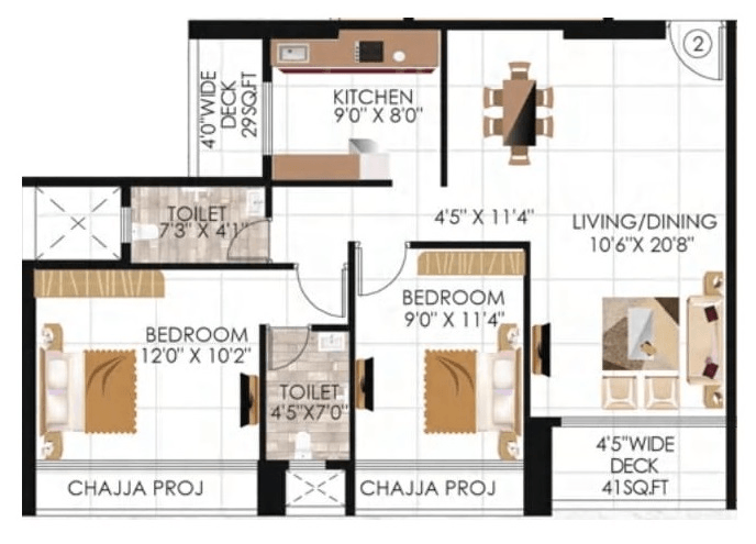 Avenue Hills Unit plan - 795 sq.ft.