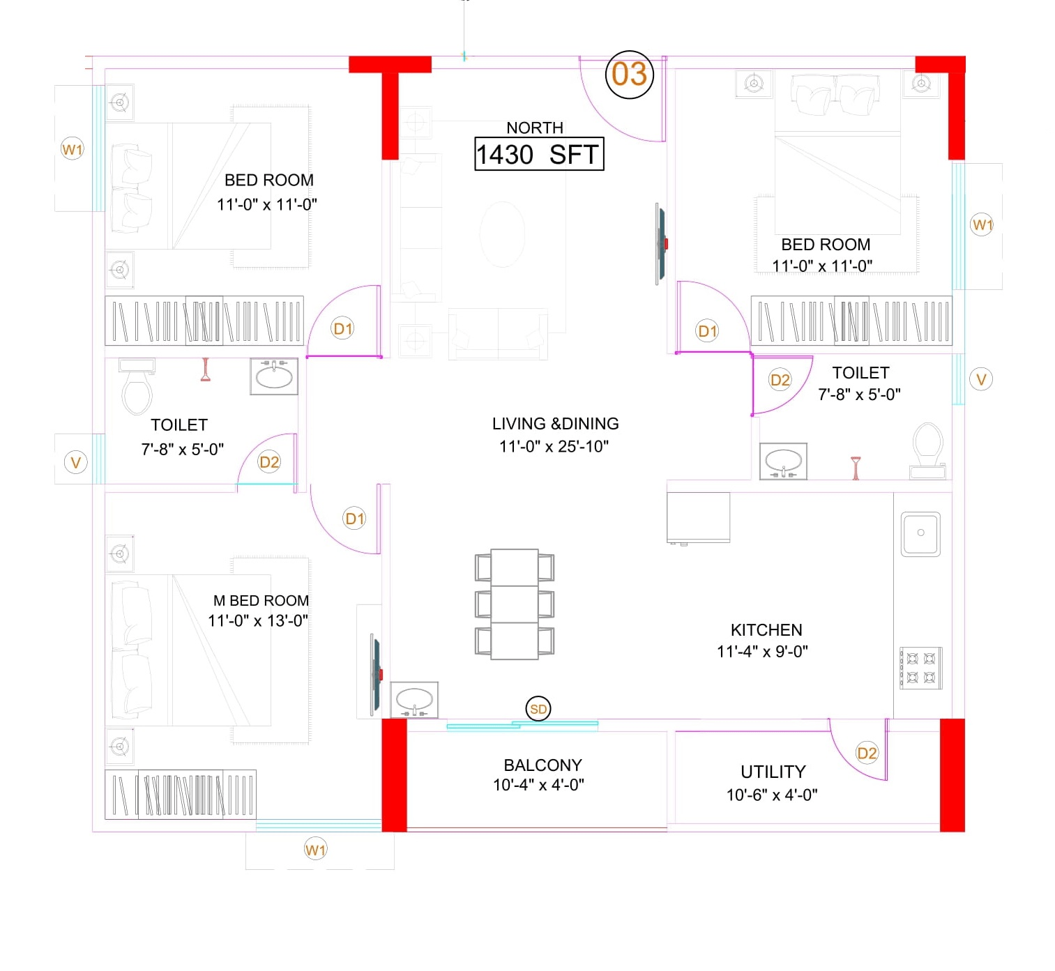 Unit plan - 978 sq.ft.