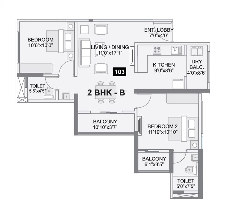 Anshul Casa Unit plan - 746 sq.ft.