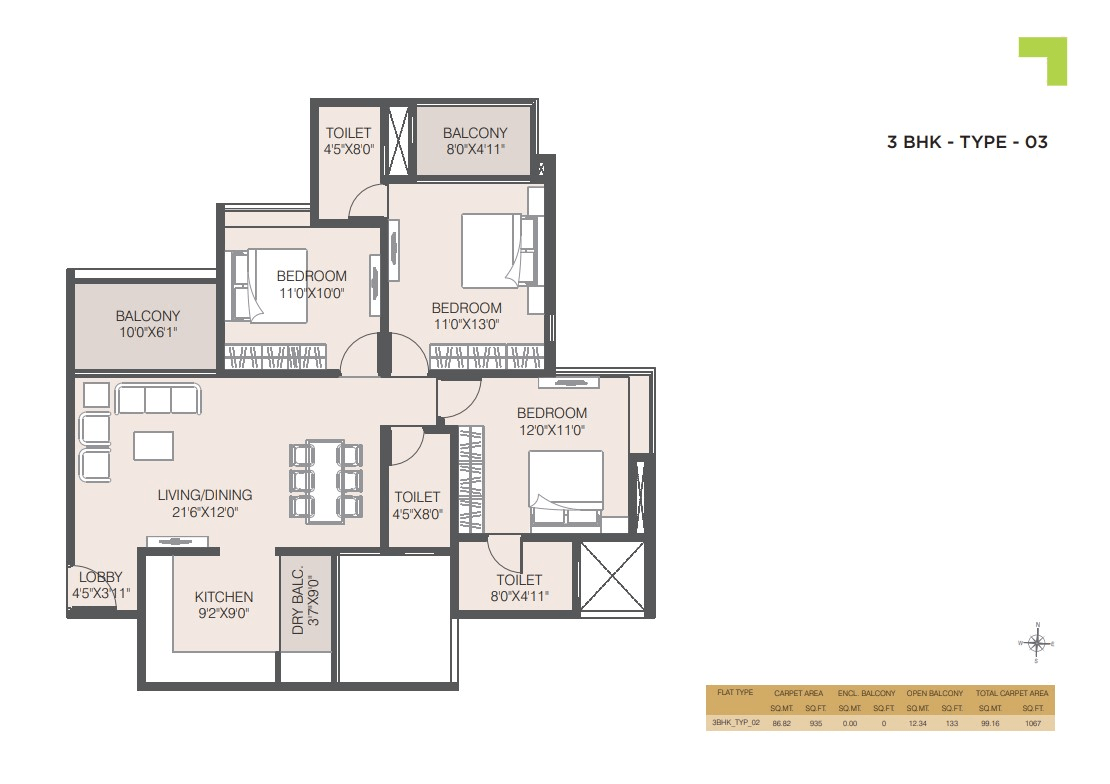 RGS Forte Unit plan - 1067 sq.ft.