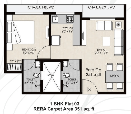 Unit plan - 351 sq.ft.