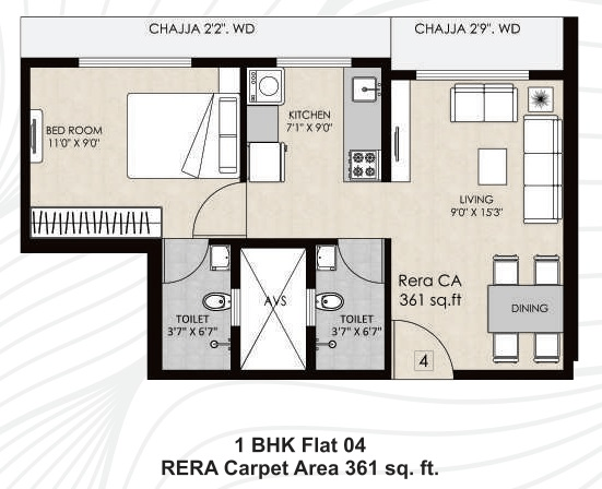 Agastya High Pavilion Unit plan - 361 sq.ft.