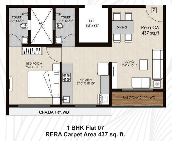 Agastya High Pavilion Unit plan - 437 sq.ft.